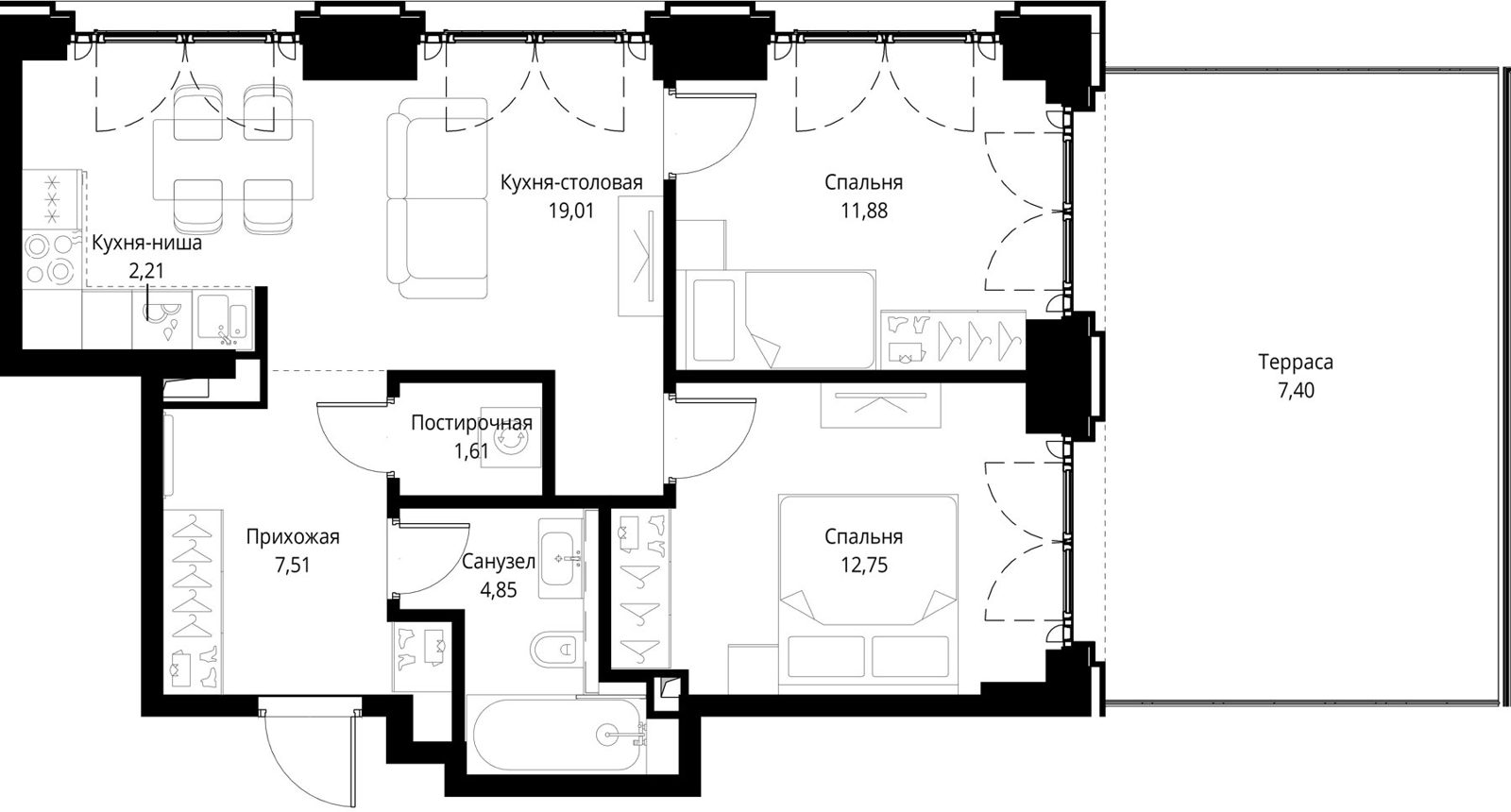 2-комнатная квартира, 67,2 м²