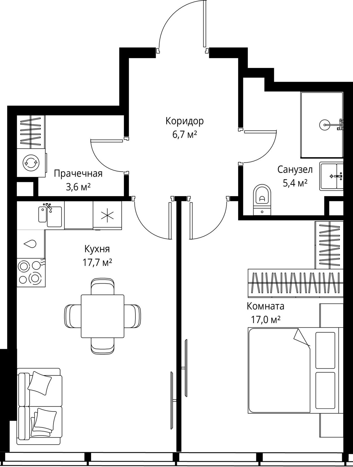 1-комнатная квартира, 50,4 м²