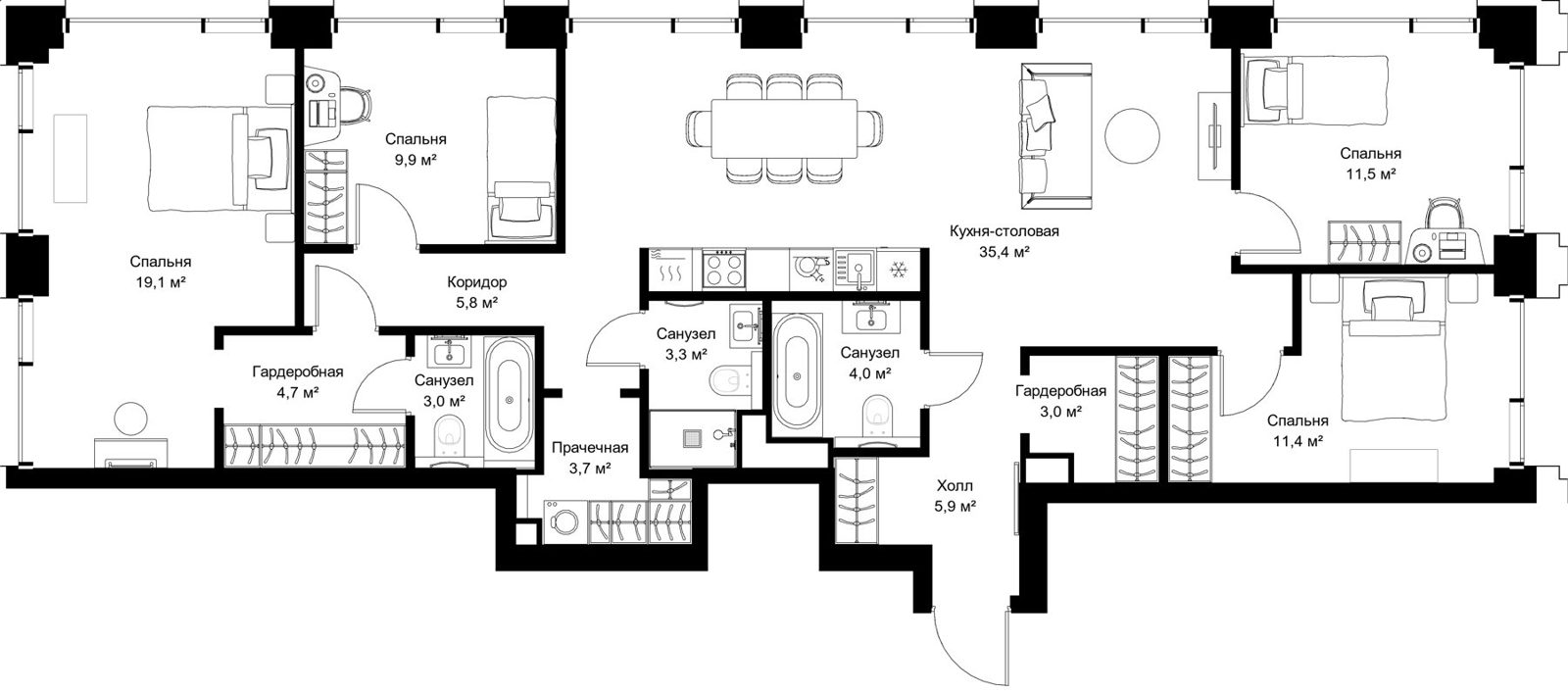 4-комнатная квартира, 120,7 м²