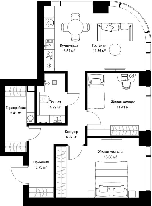 2-комнатная квартира, 67,8 м²