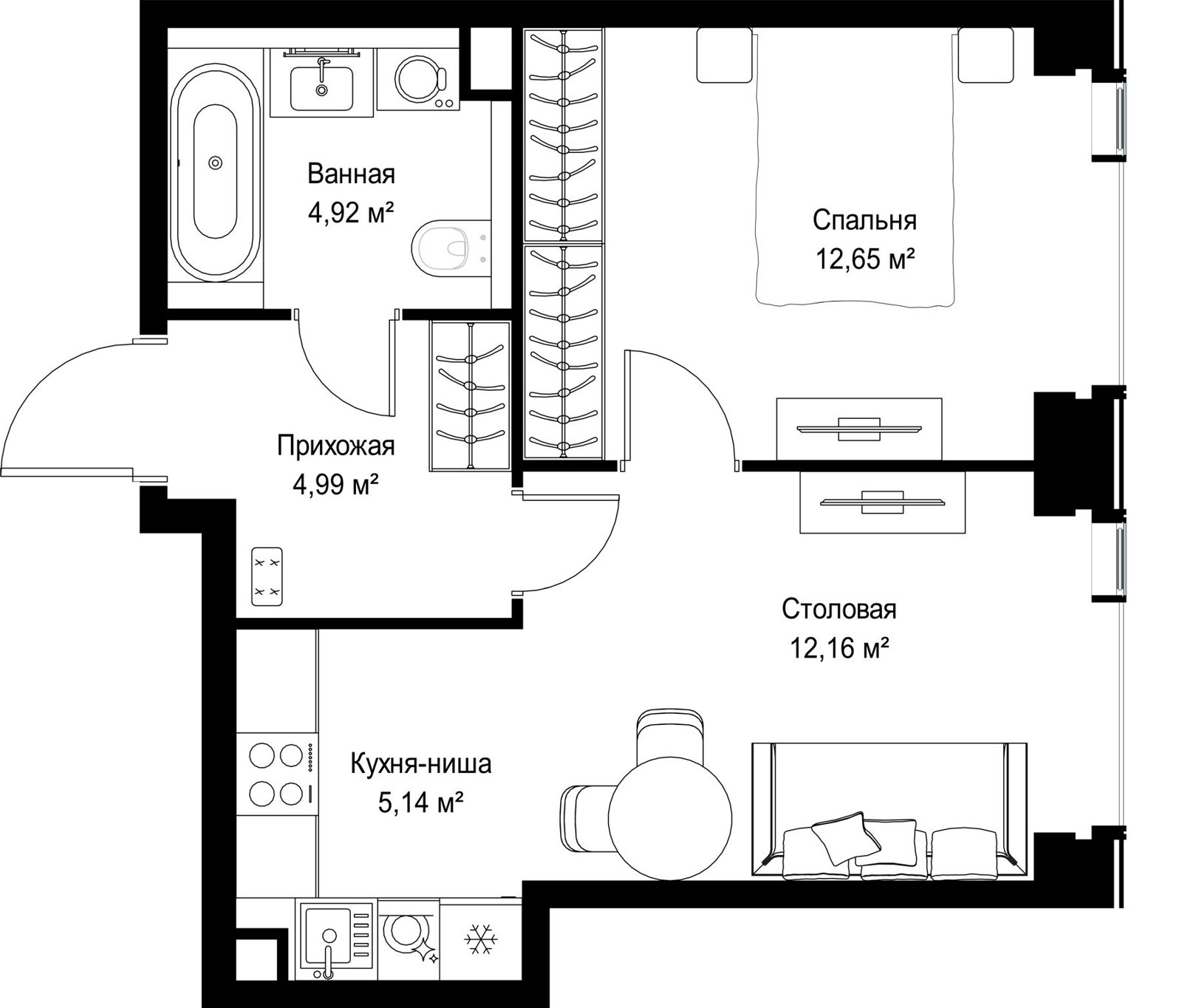 1-комнатная квартира, 39,9 м² — фото 2