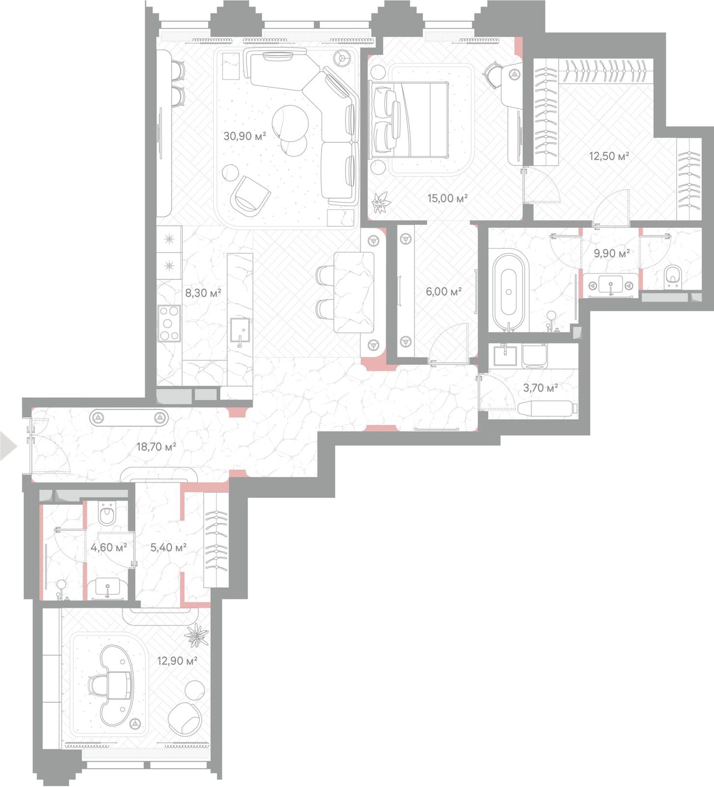 2-комнатная квартира, 127,9 м²