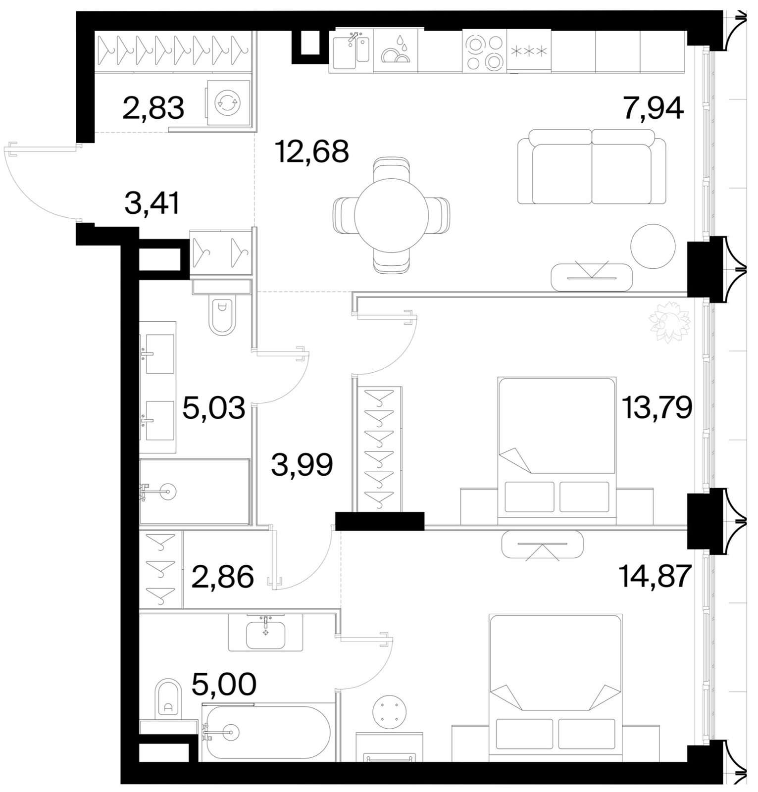 2-комнатная квартира, 72,4 м²