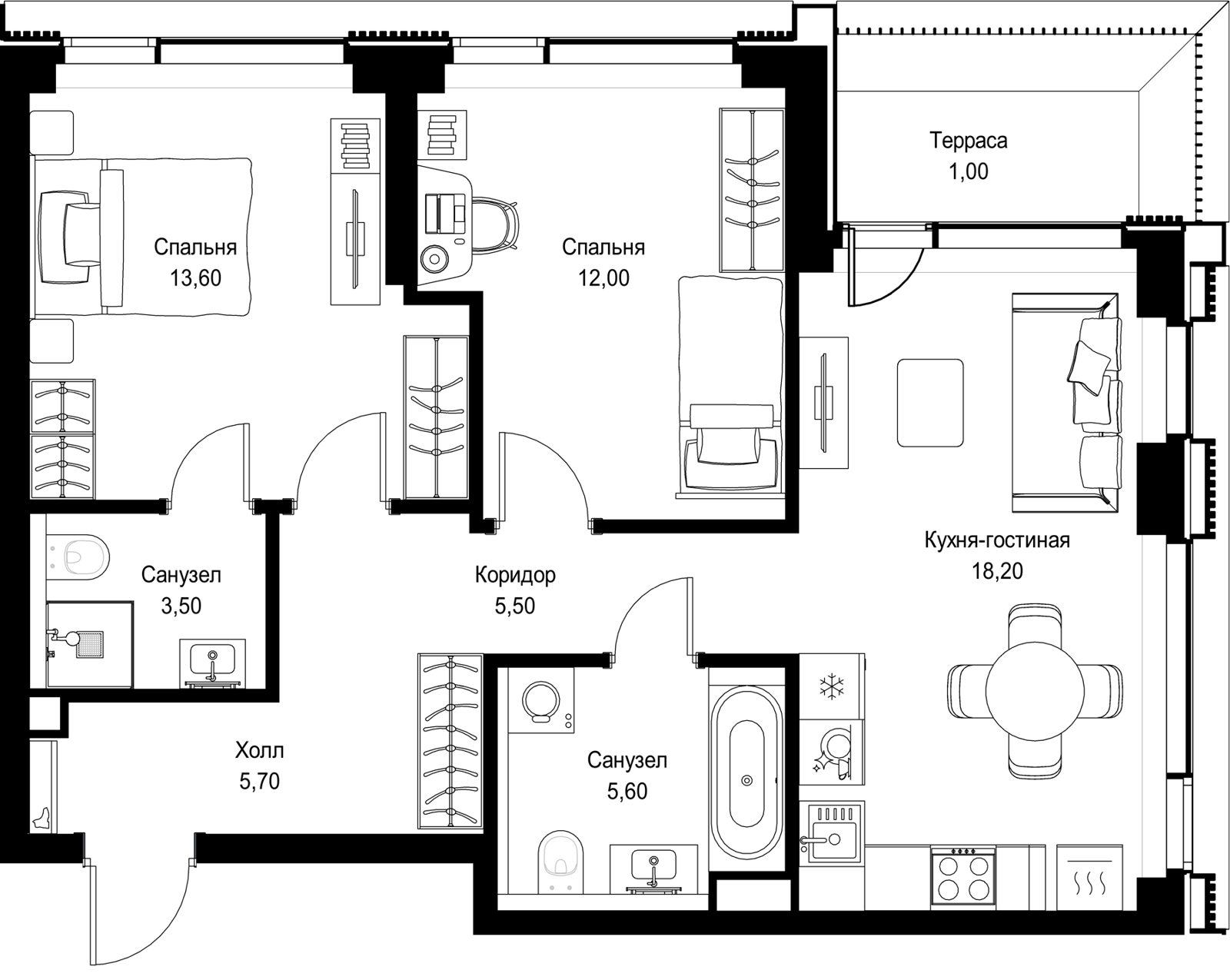 2-комнатная квартира, 65,1 м²