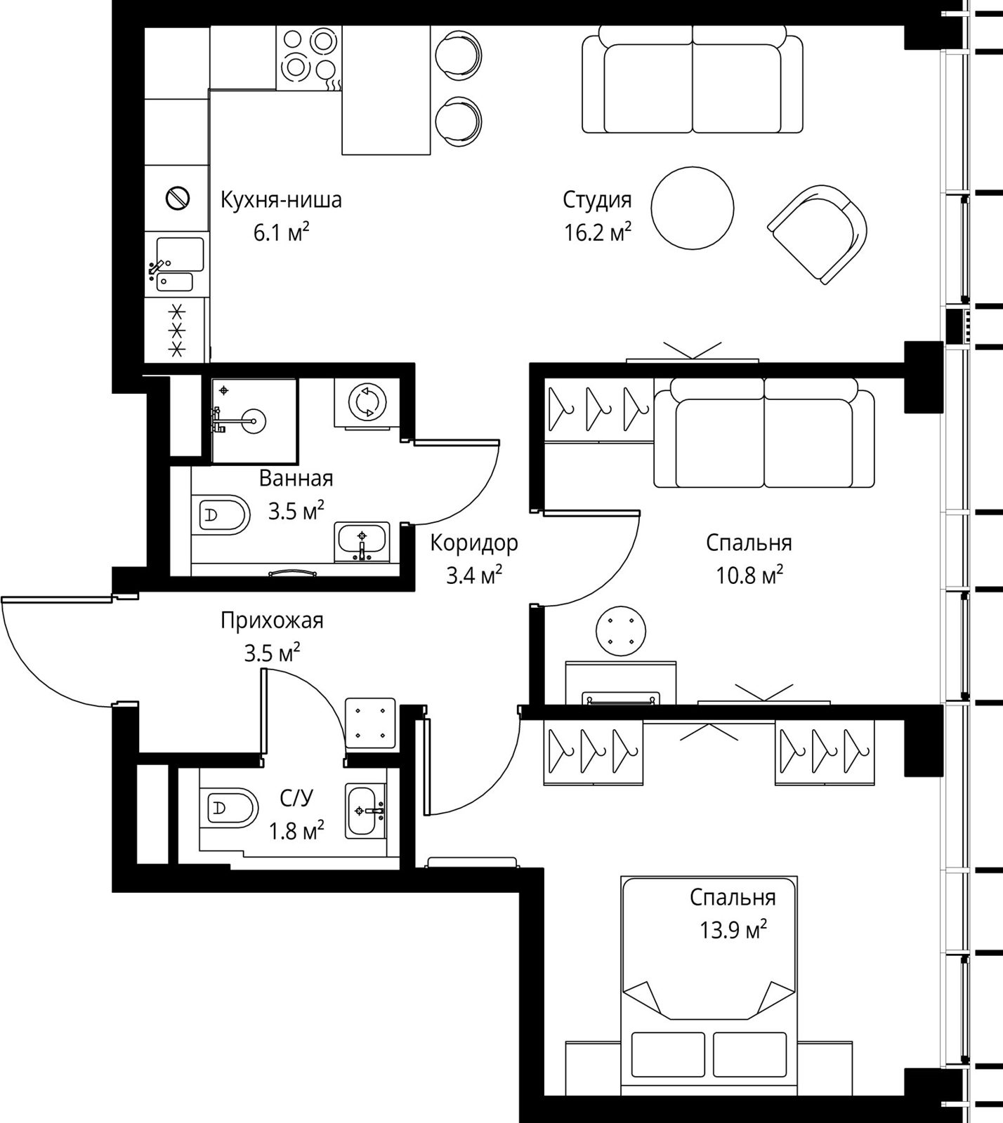 2-комнатная квартира, 59,2 м²