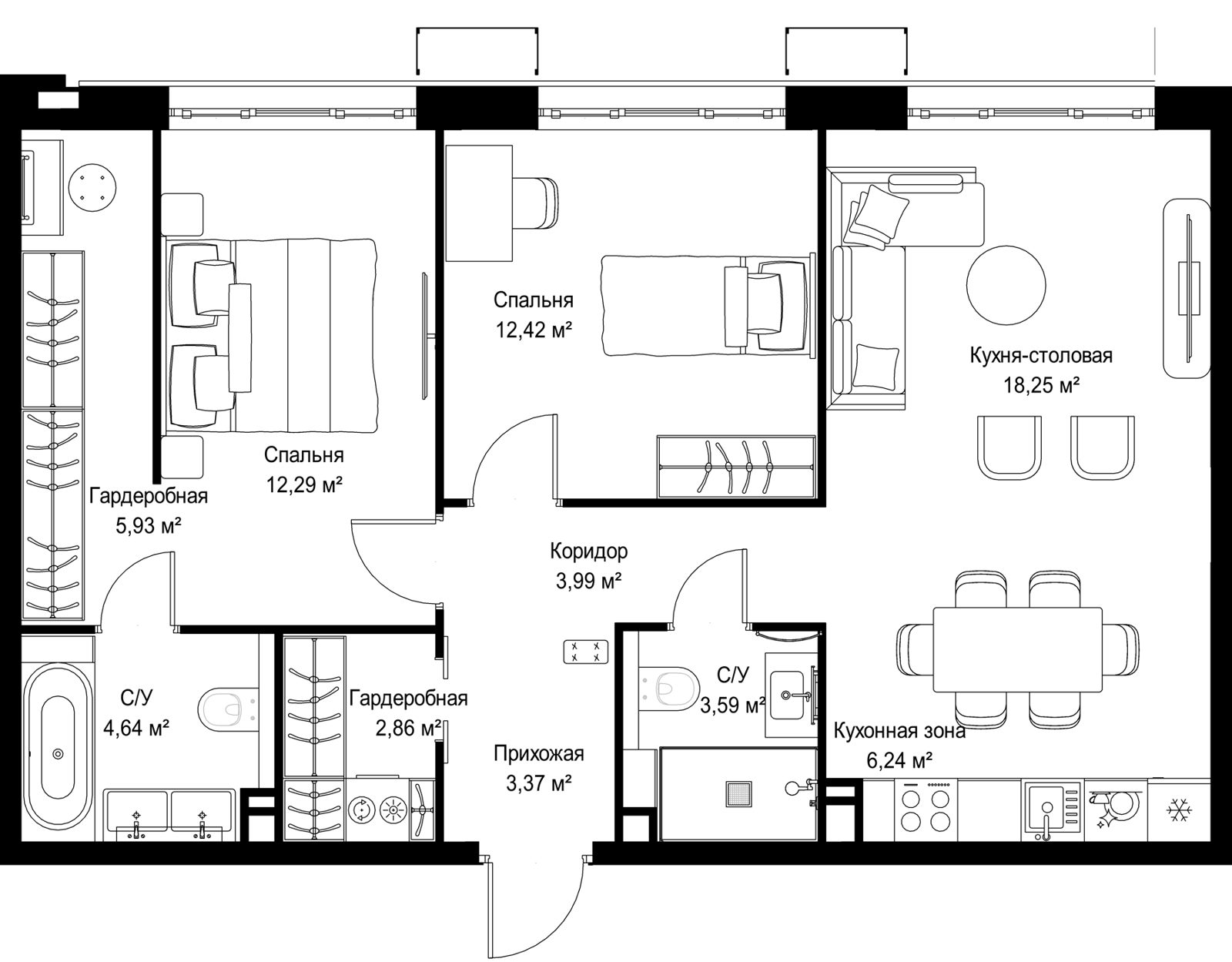 2-комнатная квартира, 73,6 м²