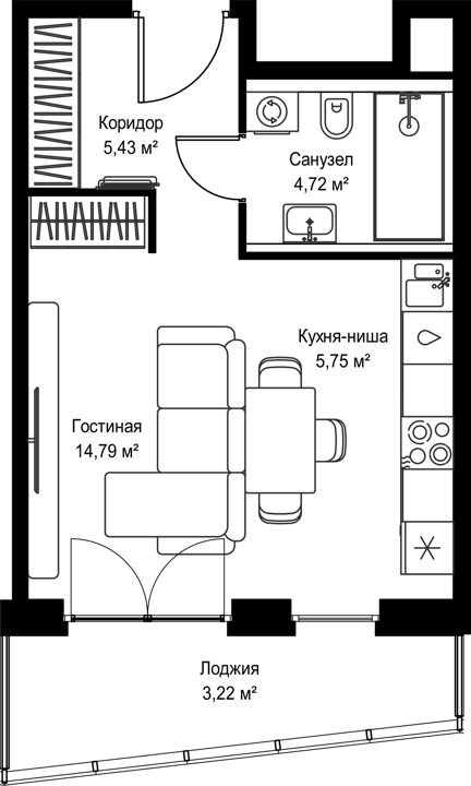 Квартира-студия, 33,8 м² — фото 1