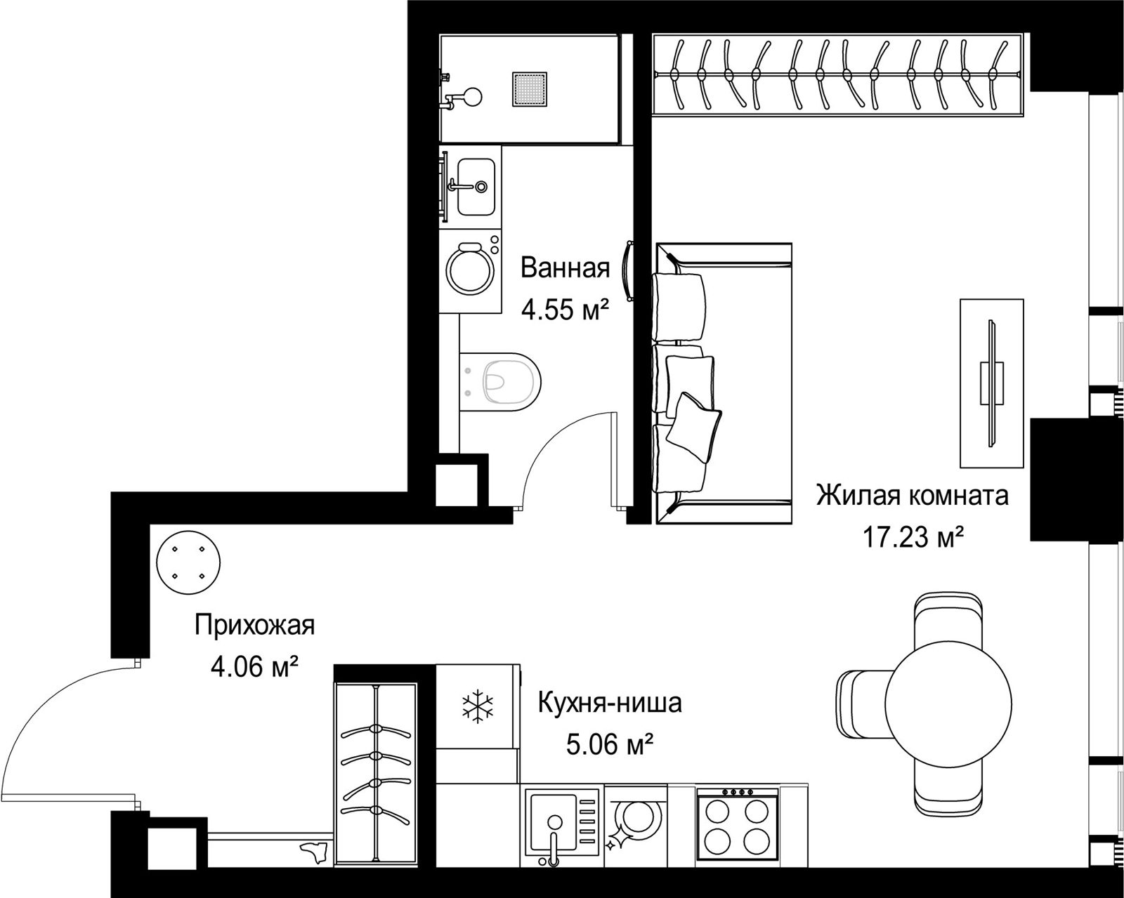 Квартира-студия, 30,9 м²