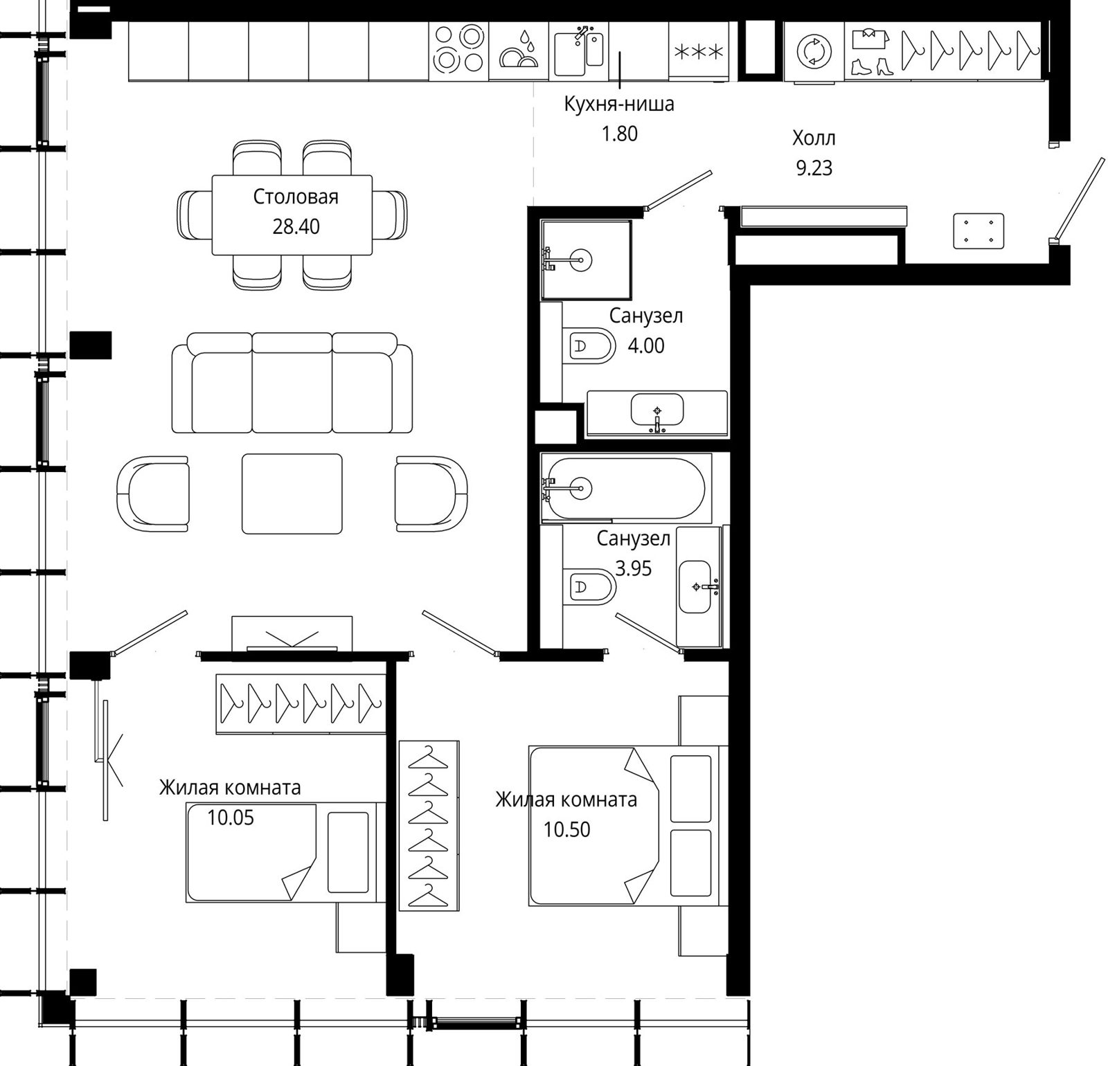 2-комнатная квартира, 68,8 м²