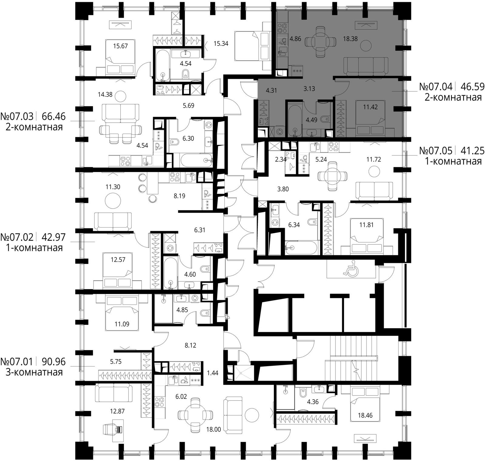 1-комнатная квартира, 46,6 м² — фото 2