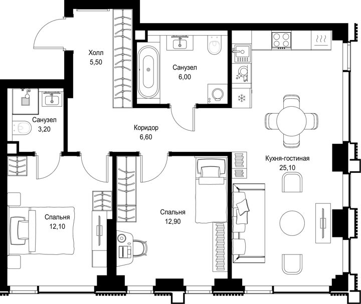 2-комнатная квартира, 71,4 м² — фото 1