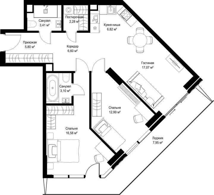 2-комнатная квартира, 83,4 м²