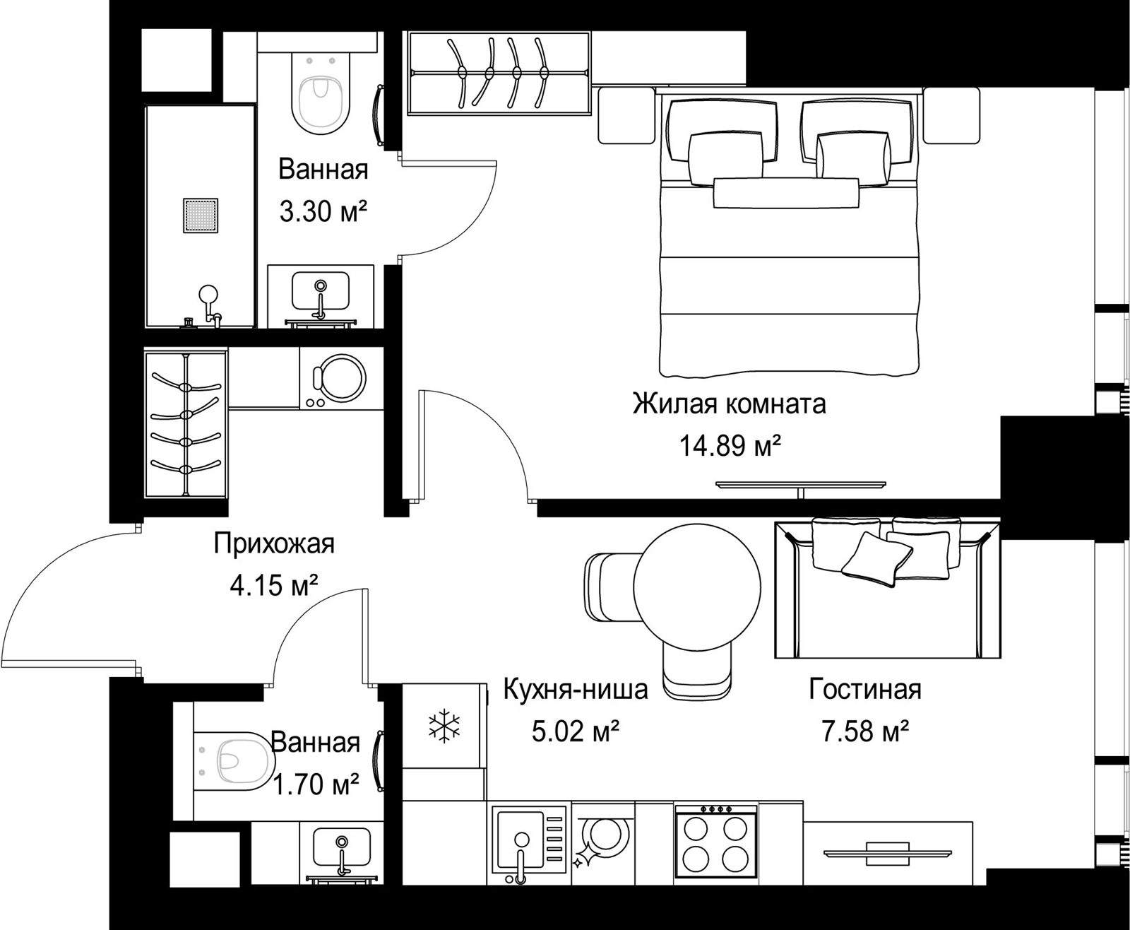 1-комнатная квартира, 36,6 м²