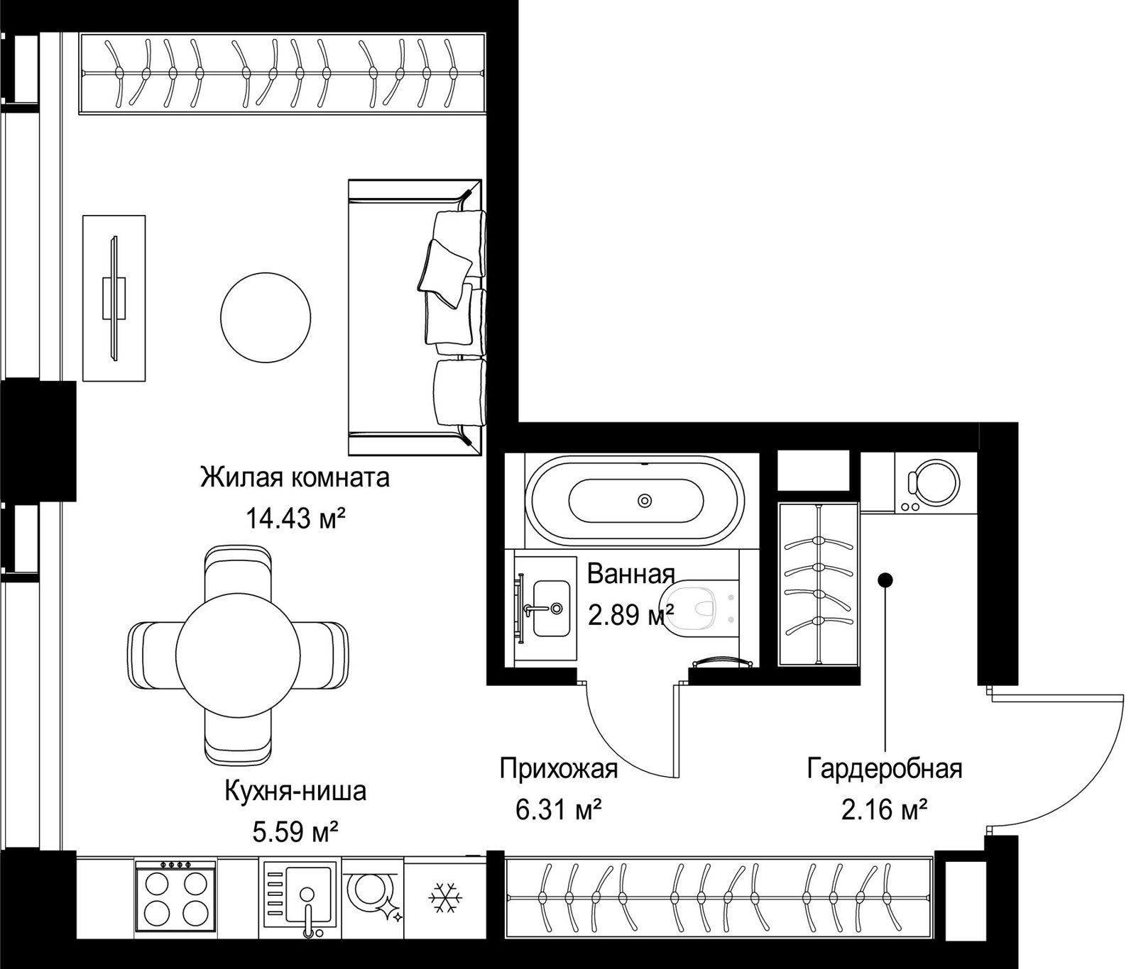 Квартира-студия, 31,4 м²