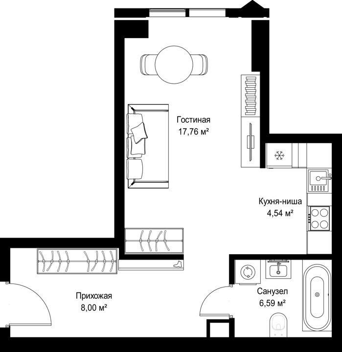 Квартира-студия, 36,9 м²