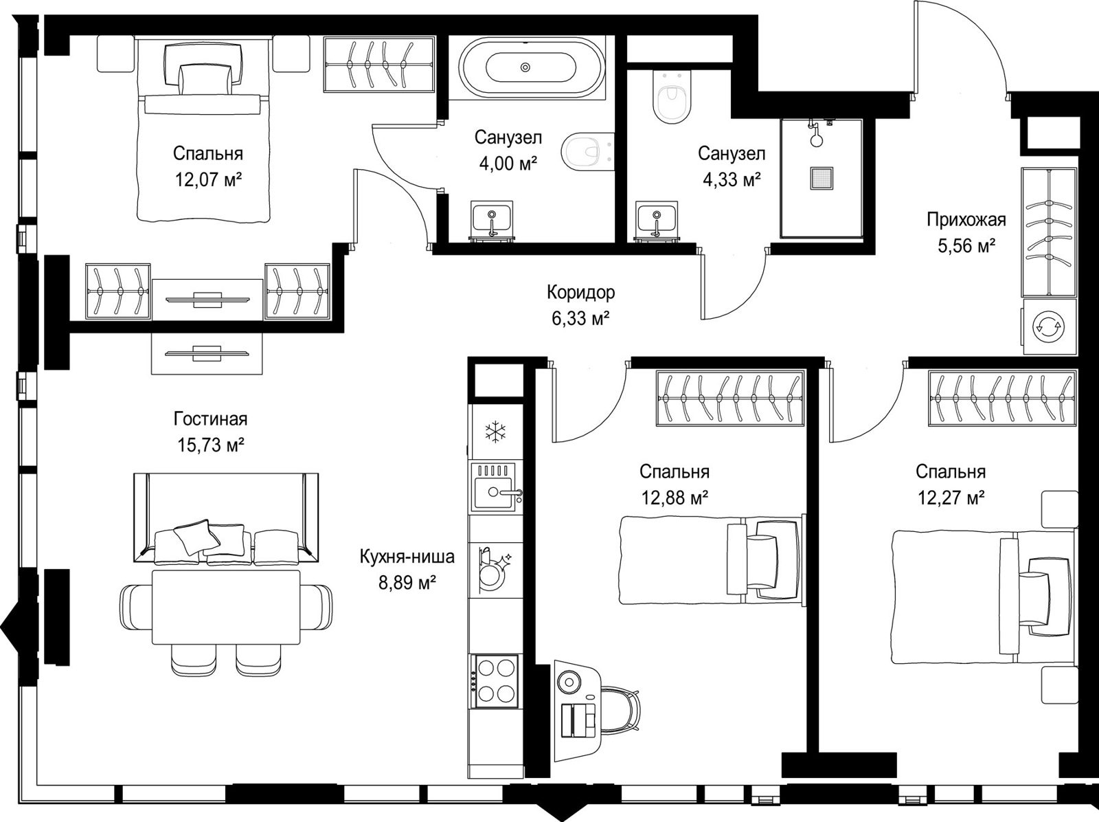 3-комнатная квартира, 82,1 м²