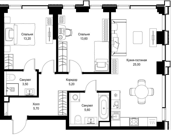 2-комнатная квартира, 71,8 м² — фото 1