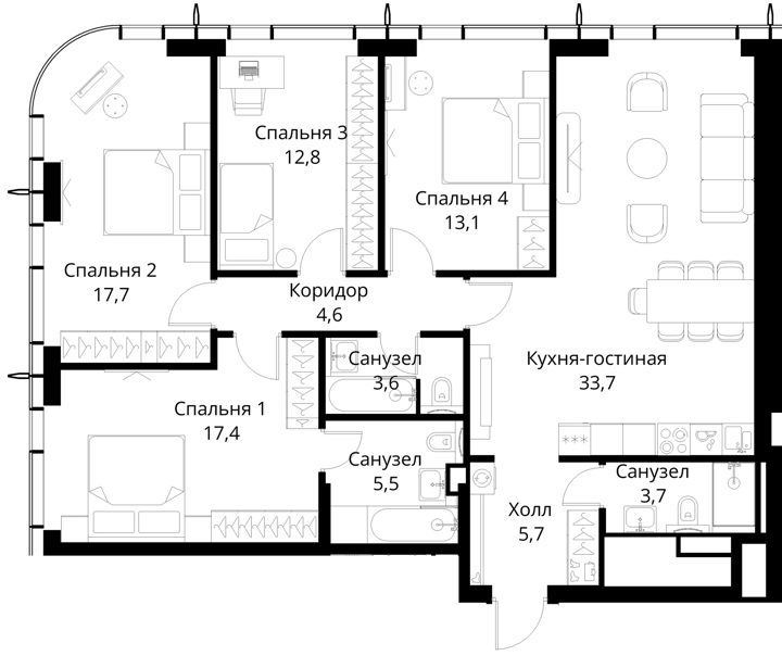 4-комнатная квартира, 117,8 м² — фото 1