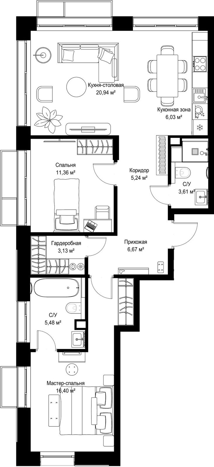 2-комнатная квартира, 78,9 м²