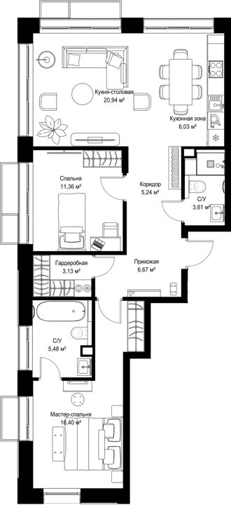 2-комнатная квартира, 78,9 м² — фото 1