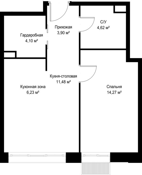 1-комнатная квартира, 44,6 м² — фото 2