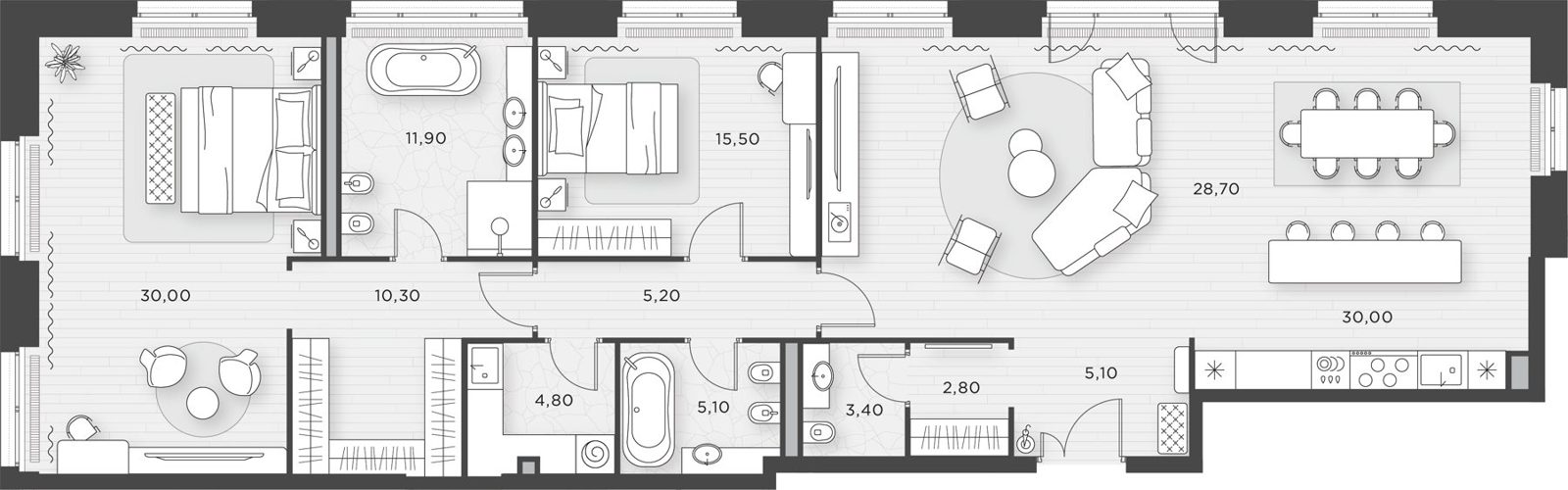 2-комнатная квартира, 152,8 м²