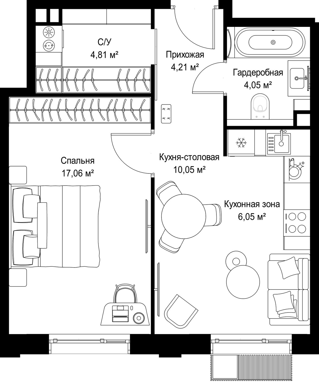 1-комнатная квартира, 46,2 м²
