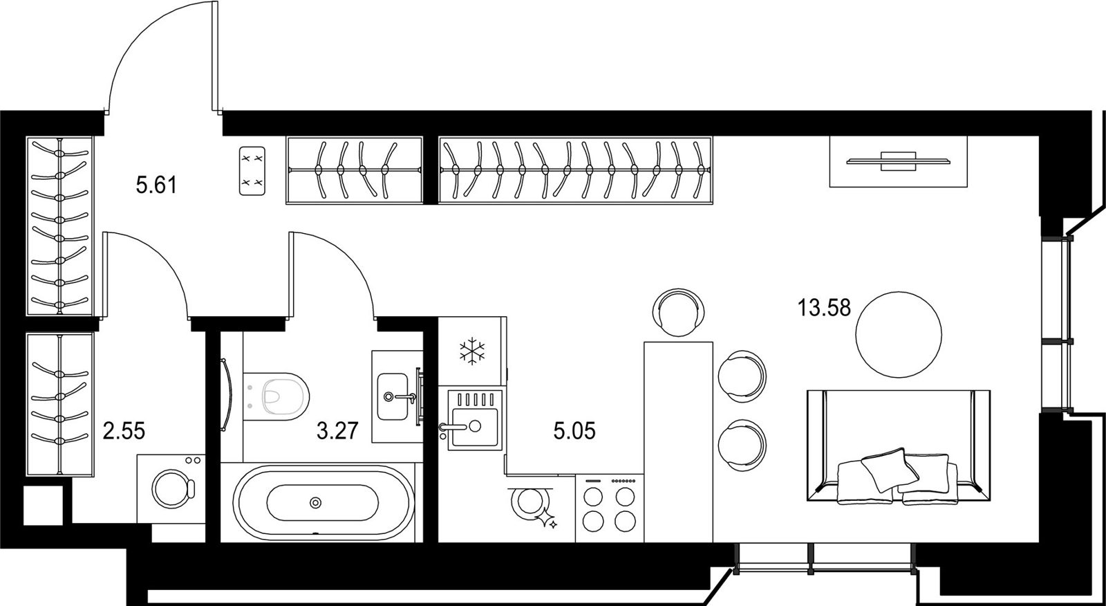 Квартира-студия, 30,1 м²