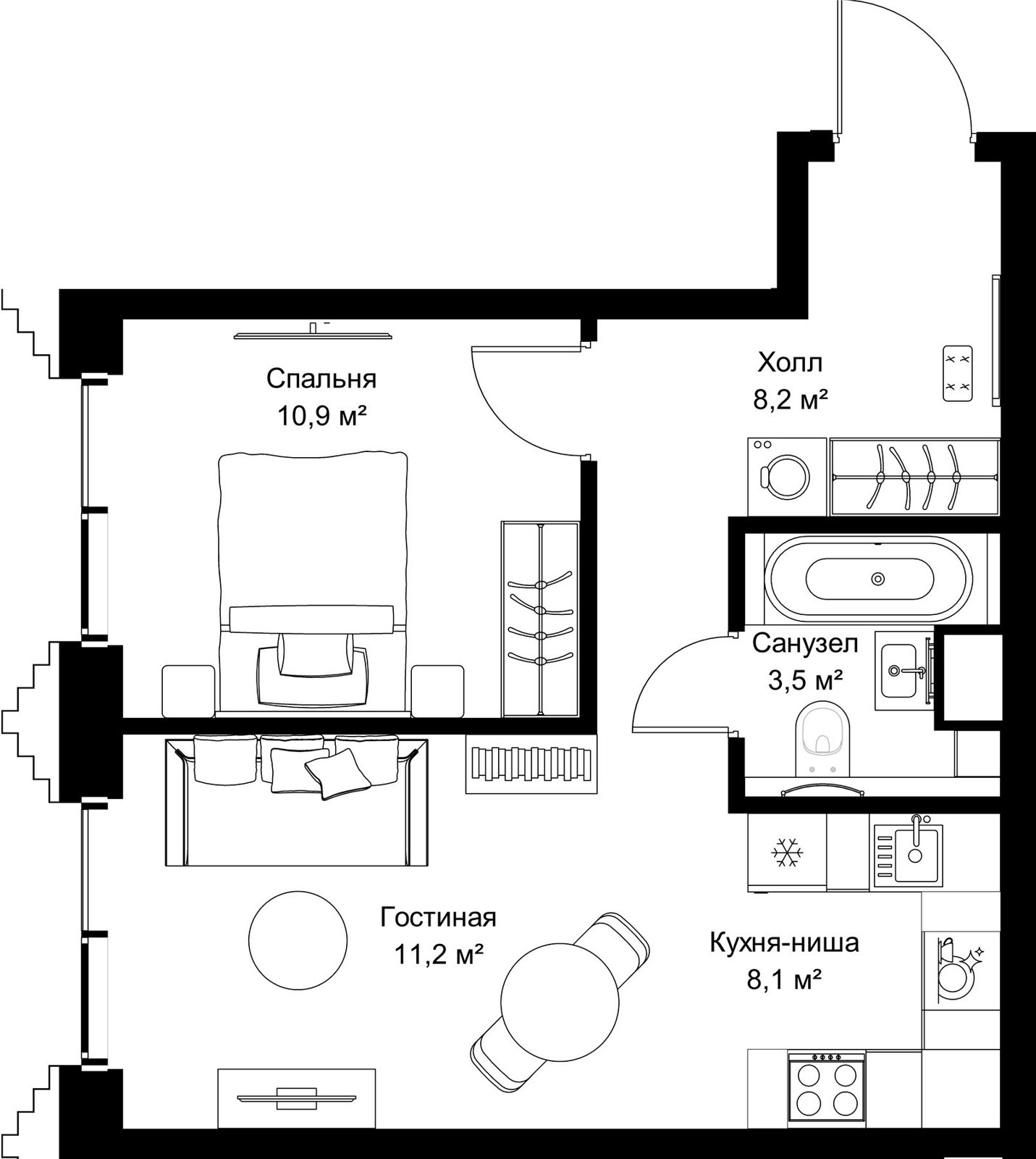 1-комнатная квартира, 41,9 м²