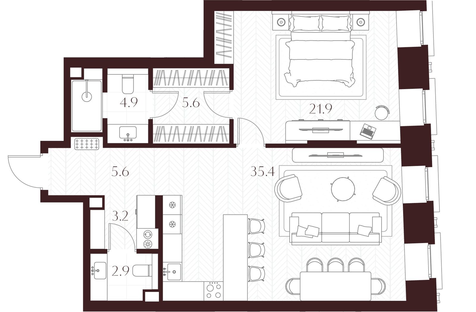 1-комнатная квартира, 79,5 м²