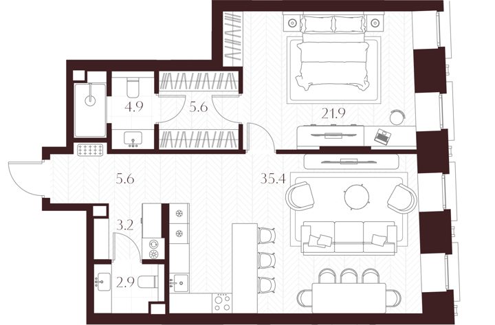 1-комнатная квартира, 79,5 м²