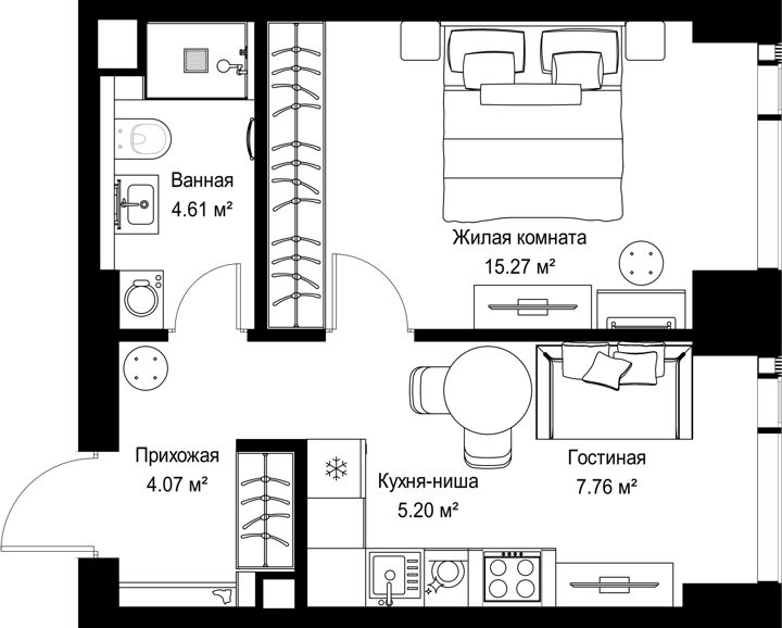 1-комнатная квартира, 36,9 м²