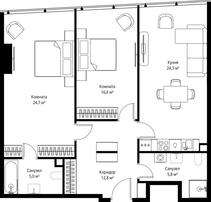 2-комнатная квартира, 89,2 м²