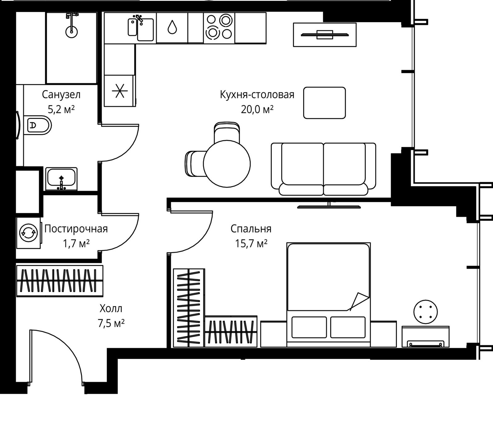 1-комнатная квартира, 50,1 м²