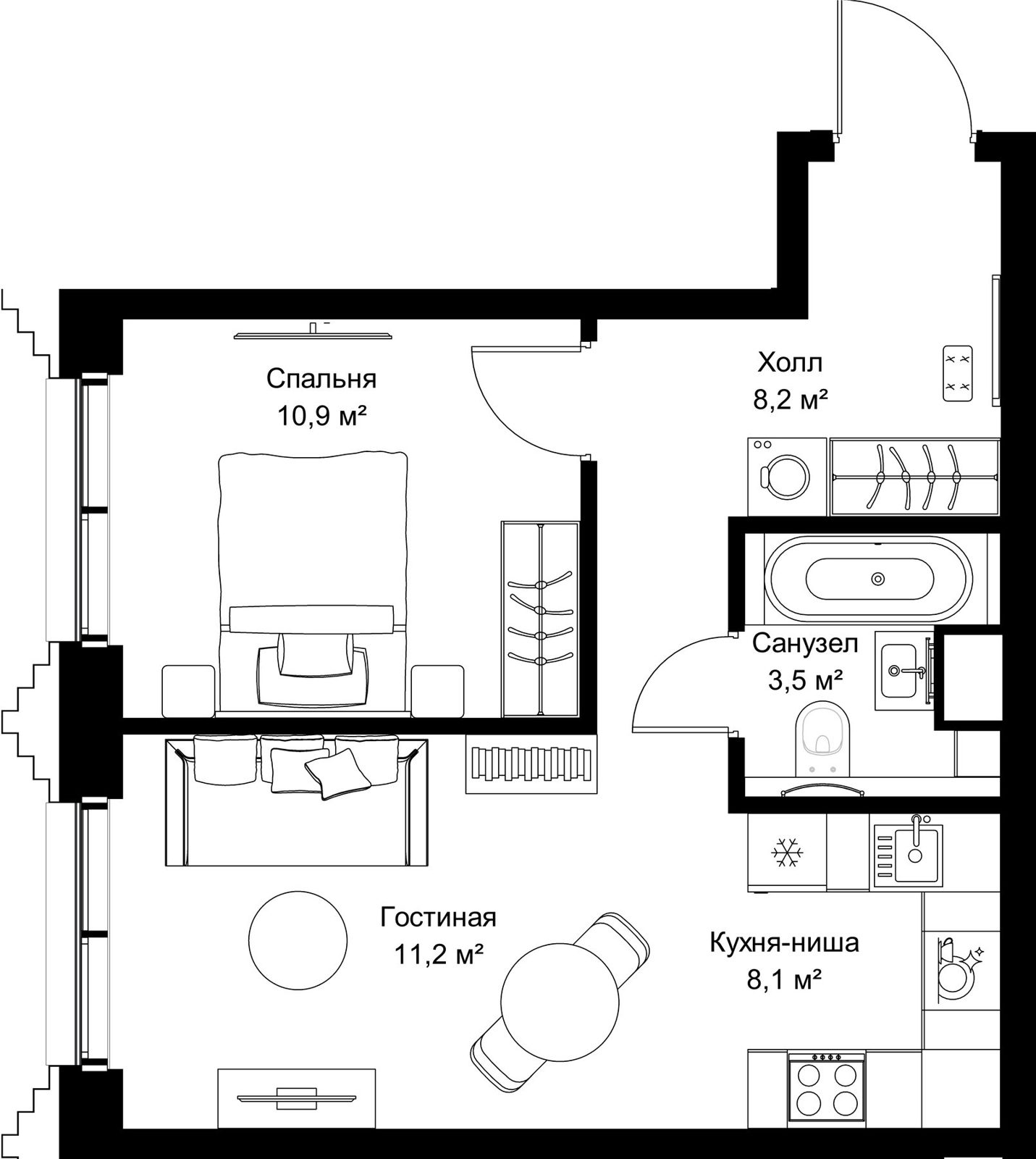 1-комнатная квартира, 41,9 м²