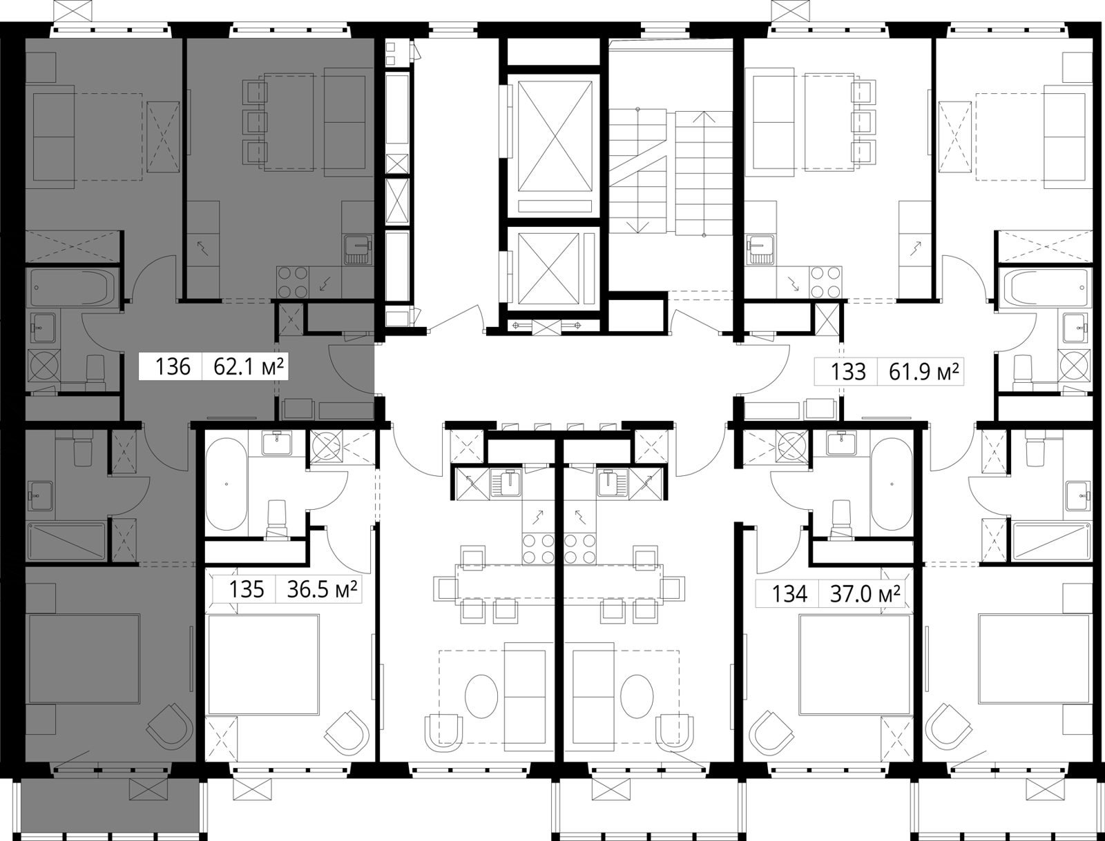 2-комнатная квартира, 62,1 м² — фото 2