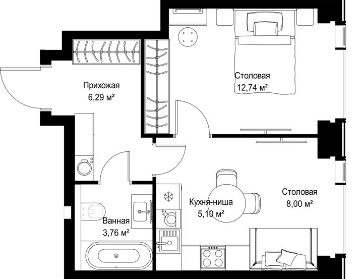 1-комнатная квартира, 35,9 м² — фото 2