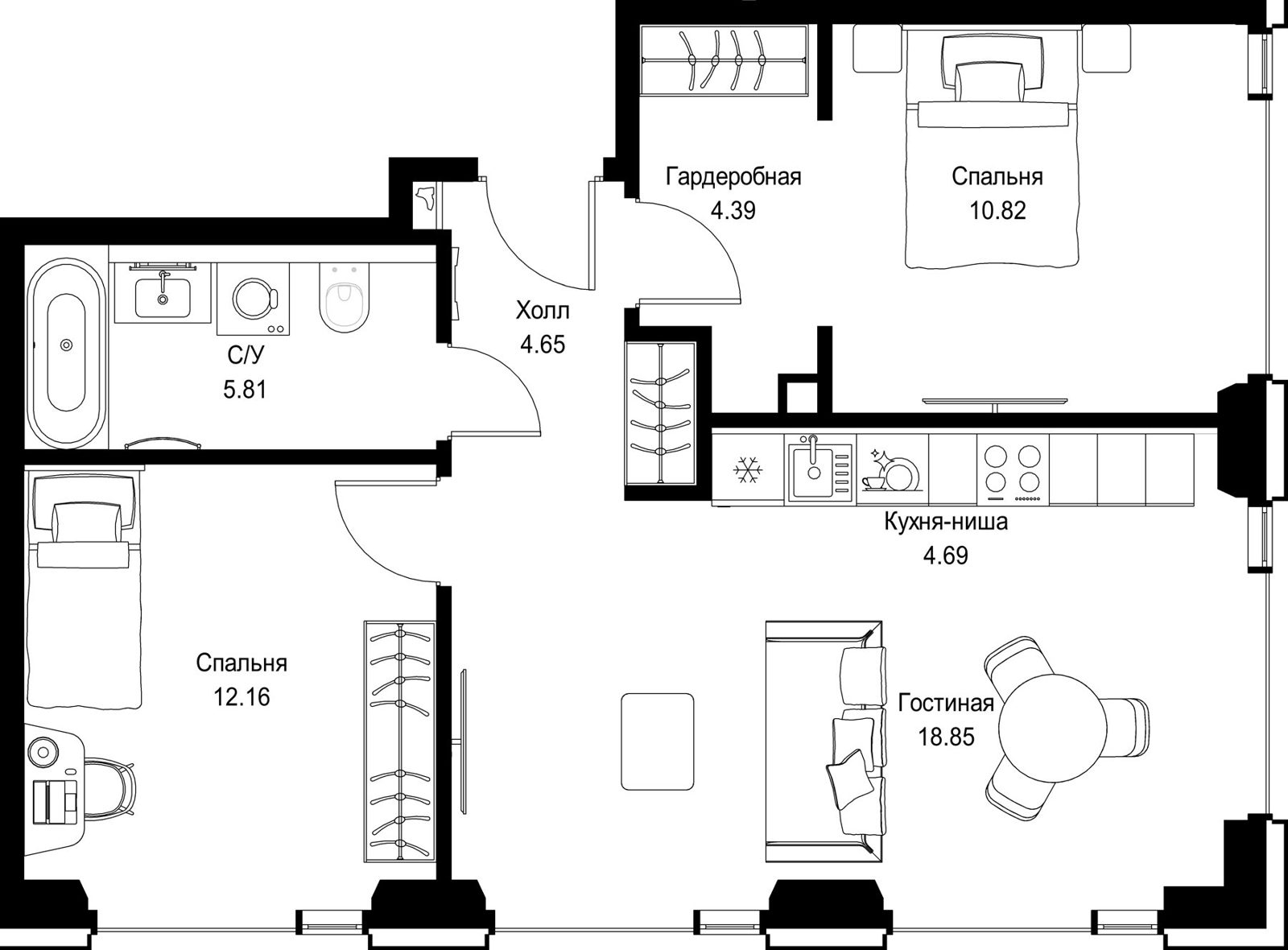 2-комнатная квартира, 61,3 м²