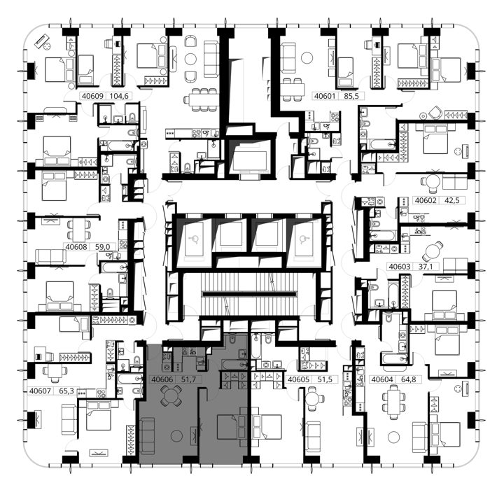 1-комнатная квартира, 51,7 м² — фото 2