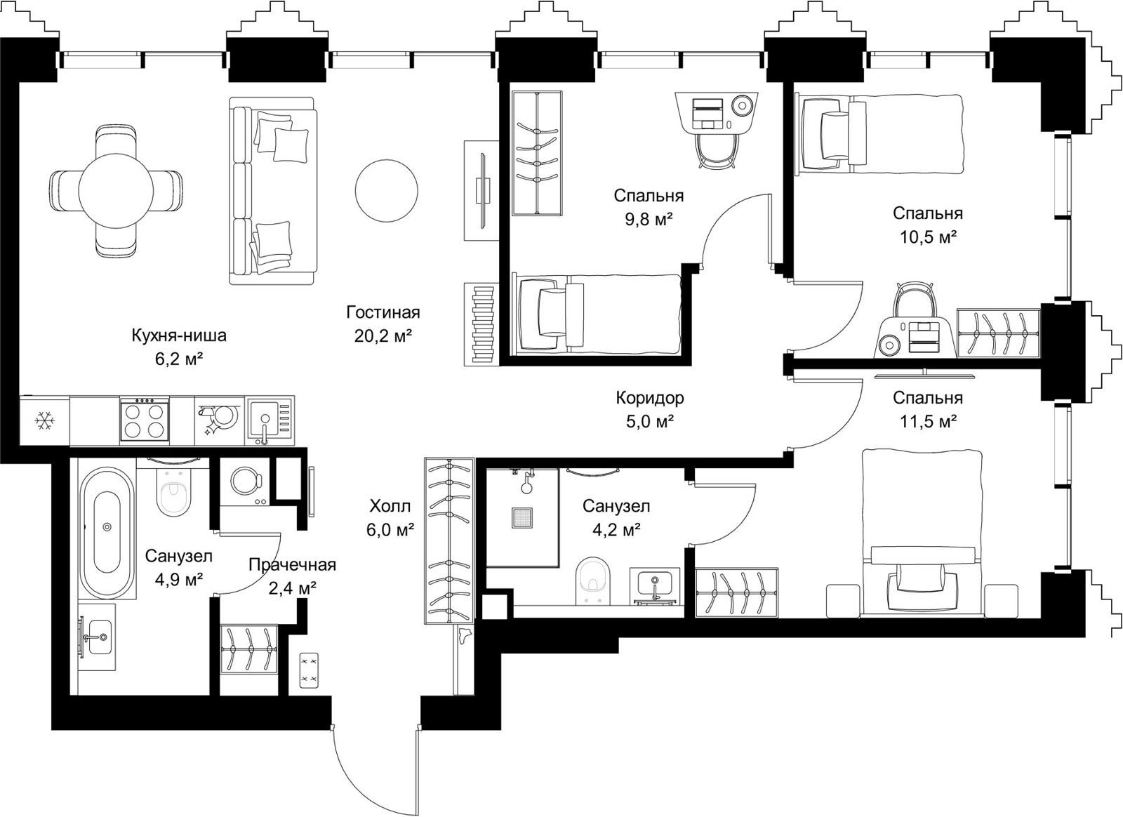 3-комнатная квартира, 80,7 м²