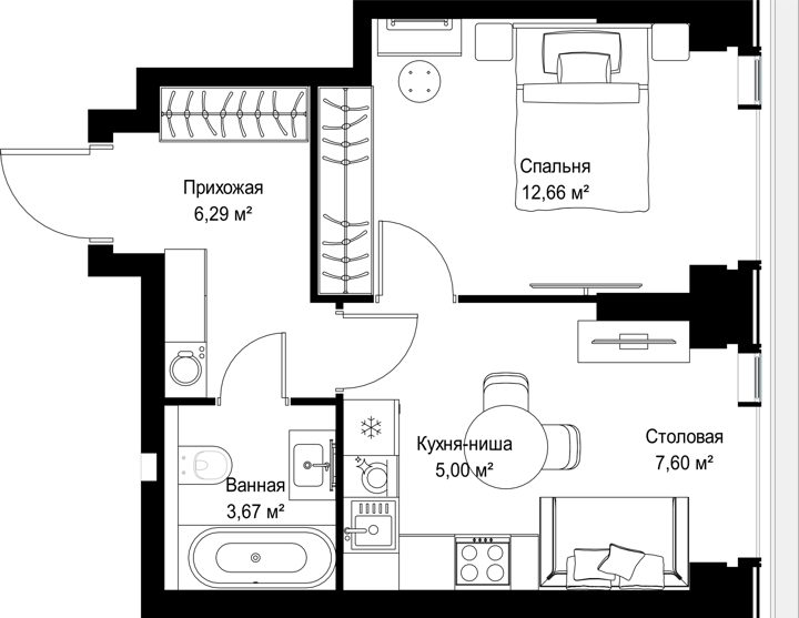 1-комнатная квартира, 35,2 м² — фото 2