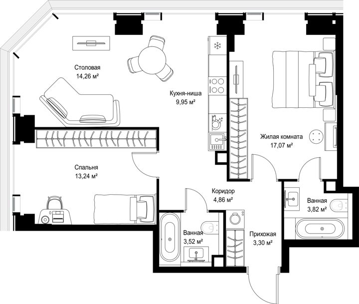 2-комнатная квартира, 70 м² — фото 1