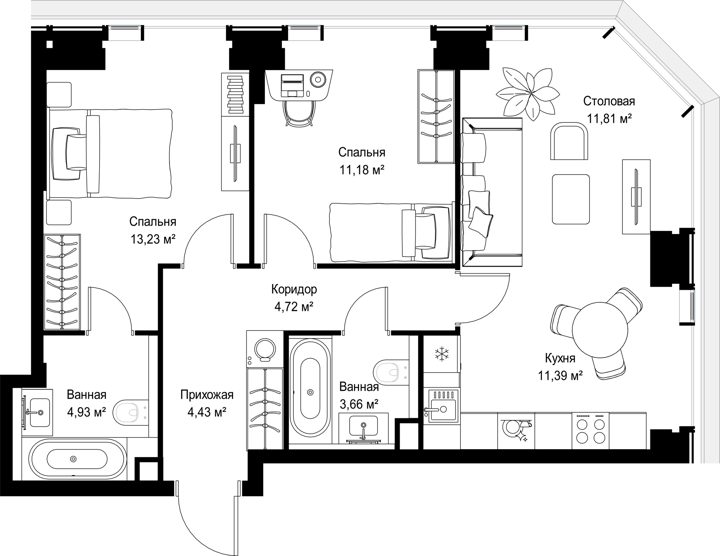 2-комнатная квартира, 70 м² — фото 2