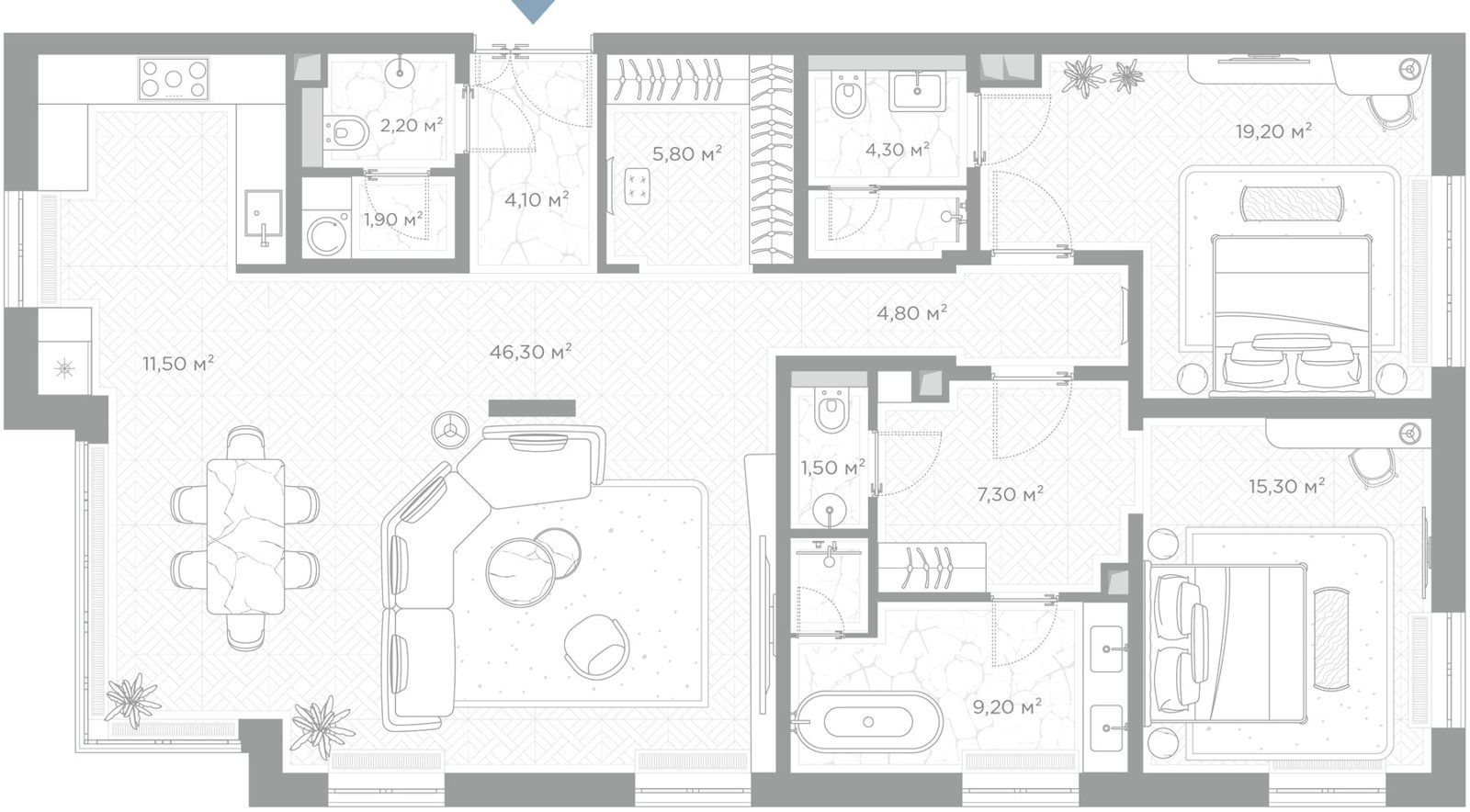 2-комнатная квартира, 133,4 м²