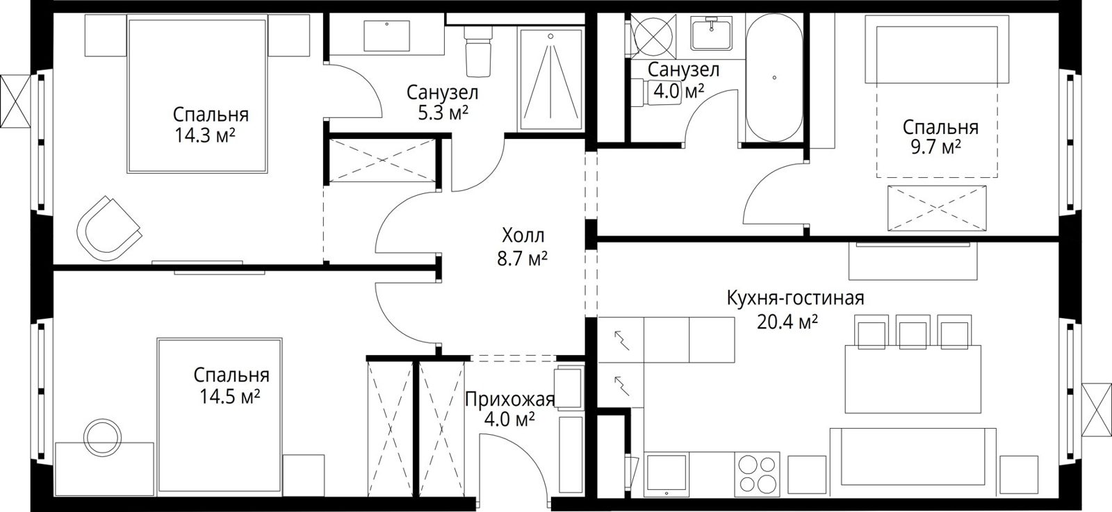 3-комнатная квартира, 80,9 м²