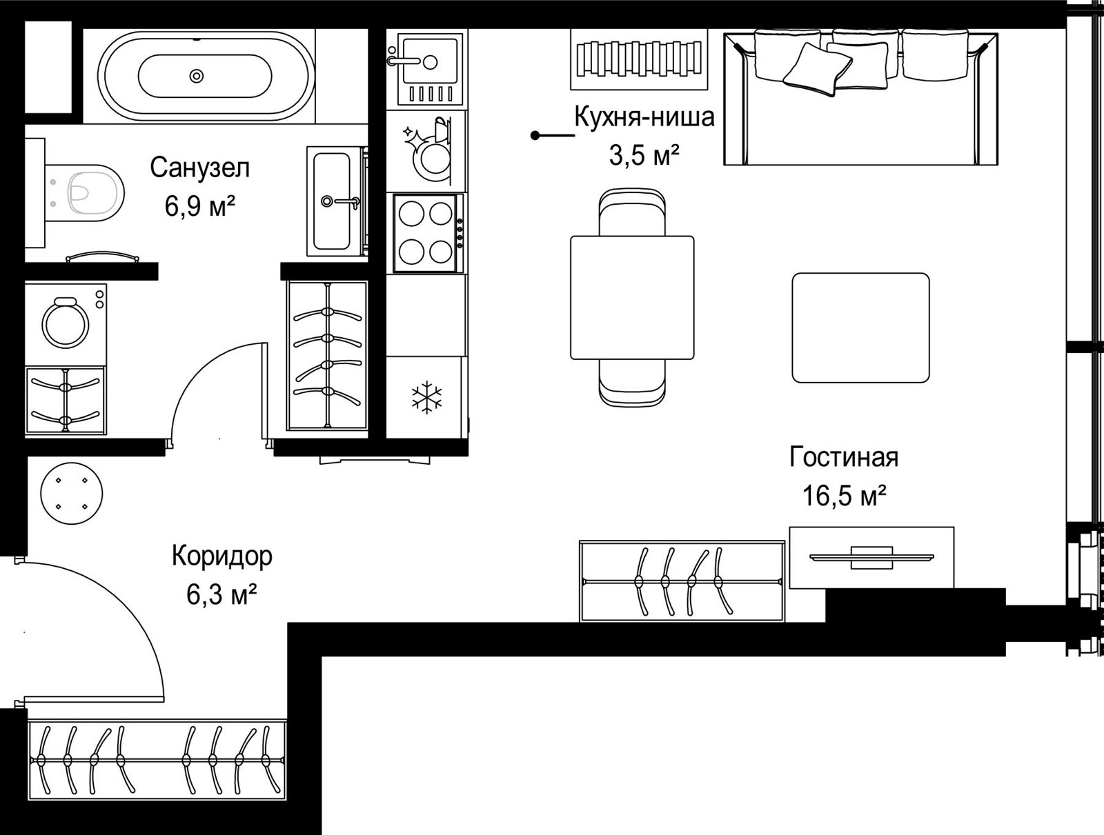 Квартира-студия, 33,2 м²