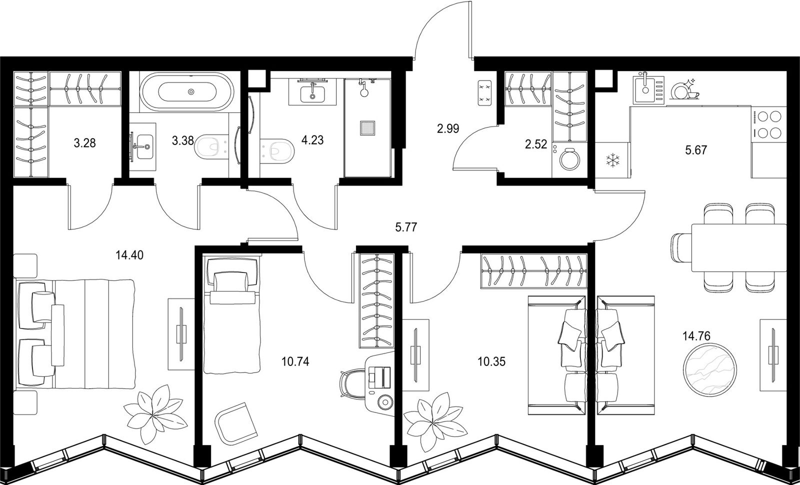 3-комнатная квартира, 78,1 м²
