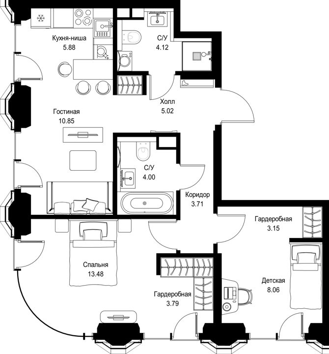 2-комнатная квартира, 62,2 м²