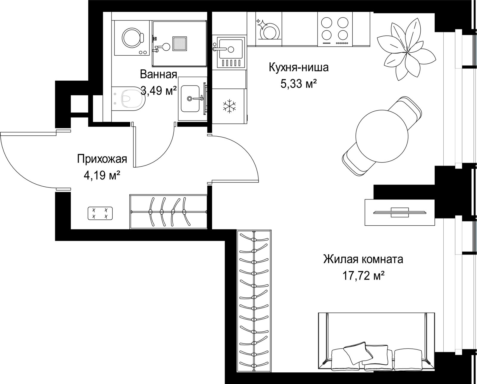 1-комнатная квартира, 30,7 м²
