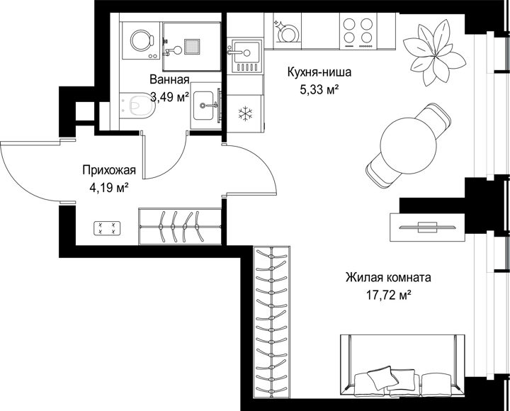 1-комнатная квартира, 30,7 м² — фото 1